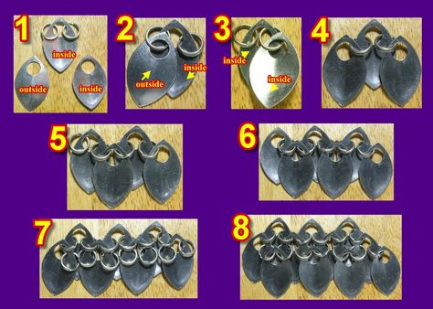 Scales tutorial by *Khelgar on deviantART Scale Mail Jewelry, Scalemail Tutorial, Scales Tutorial, Dragon Scale Armor, Scale Maille, Chainmail Patterns, Chainmaille Tutorial, Scale Mail, Chainmail Jewelry