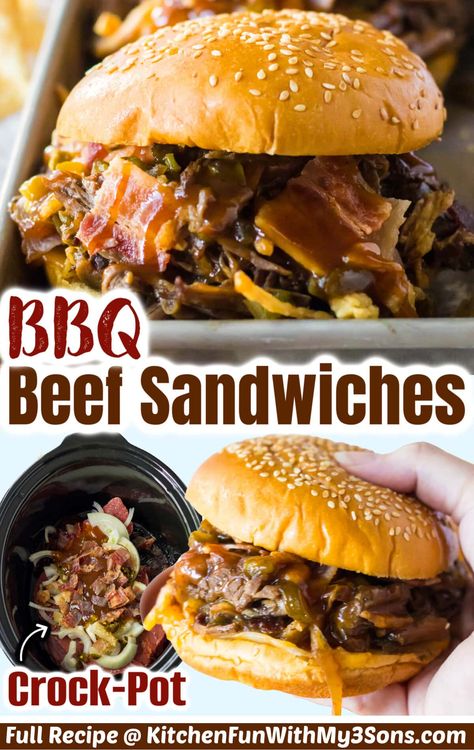 If you are looking for a delicious BBQ Beef Sandwich with tender meat that you can whip up easily, look no further. This Slow Cooker BBQ Beef Sandwich Recipe is an easy dump dinner that’s perfect for a laid-back night or to feed a crowd. Bbq Beef Crockpot, Beef Tips Slow Cooker, Beef Sandwiches Crock Pot, Meat For A Crowd, Slow Cooker Bbq Beef, Hot Beef Sandwiches, Bbq Beef Sandwiches, Bbq Sauce Homemade Easy, Beef Sandwich Recipes