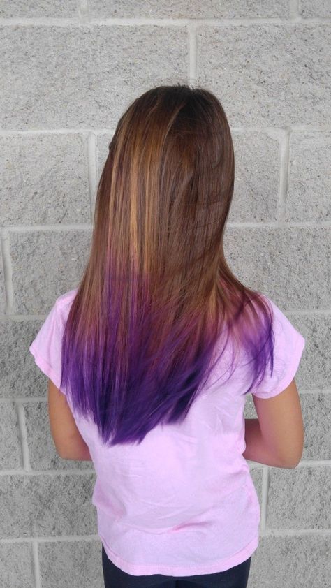 Cute Ways To Dye Your Hair Purple, Purple Tipped Hair Brown, Dip Dye Straight Hair, Purple Hair Ends Dips, Purple Hair Ends Brown, Purple Hair Tips Brunette, Dip Dye Hair Purple, Purple Tips Brown Hair, Purple Hair Dip Dye