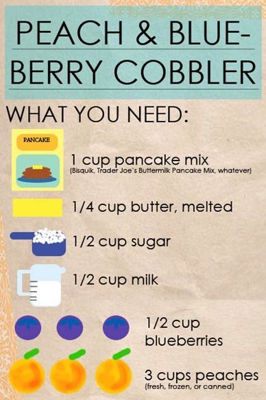 Pancake Mix Cobbler Recipe Pancake Mix Hacks, Pancake Mix Ideas, Peach And Blueberry Cobbler, Peach Blueberry Cobbler, Gf Sweets, Pancake Mix Recipe, Bake Sale Treats, Buttermilk Pancake Mix, Just Pies