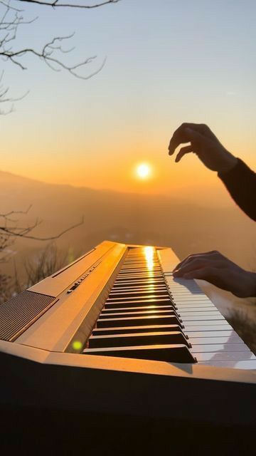 Orange Music Aesthetic, Music Writing Aesthetic, Playing Piano Photography, Piano Photography, Sunset Music, English Homework, Jesus Background, Ber Months, Dream Reality