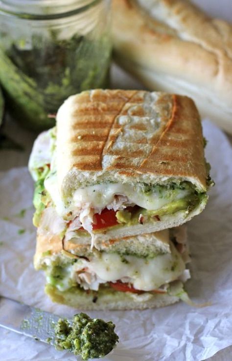 Pesto, Avocado, and Mozzarella Panini. Turkey Pesto Panini, Avocado Panini, Pesto Panini, Turkey Pesto, Leftover Thanksgiving, Thanksgiving Turkey Leftovers, Sandwich Wraps, Soup And Sandwich, Thanksgiving Turkey