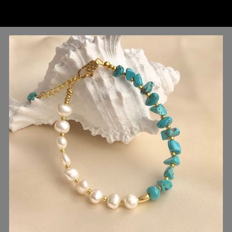 Turquoise Beaded Bracelets Diy, Turquoise Chip Necklace, Turquoise And Pearl Jewelry, Pearl And Turquoise Necklace, Turquoise Chip Jewelry, Turquoise Jewelry Diy, Chip Bead Jewelry, Handmade Pearl Jewelry, Turquoise Jewellery