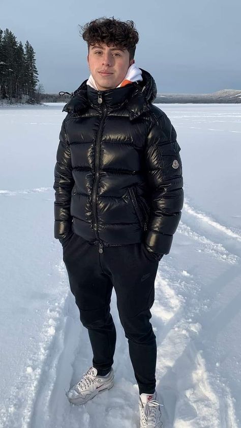 Moncler Maya Outfit, Moncler Jacket Outfit, Chav Style, Mens Poses, Puffer Jacket Outfit Men, Moncler Maya, Bubble Jacket Men, Brown Hair Boy, Drip Fits