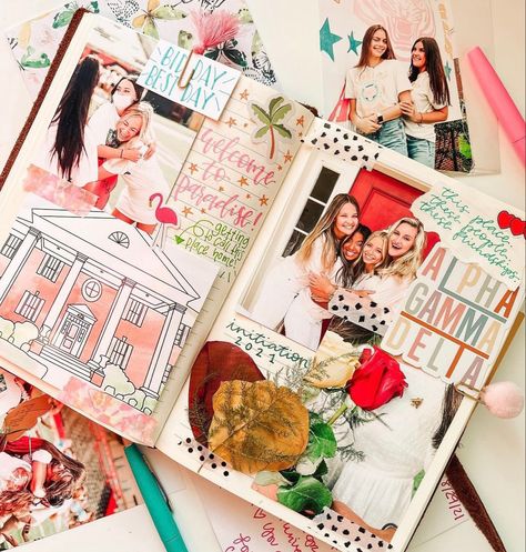 Scrapbook With Letters, Scrapbook Ideas Sorority, Sorority Scrapbook Ideas Book Pages, Trendy Scrapbook Ideas, Sorority Scrapbook Ideas, College Scrapbook Ideas, Sorority Scrapbook, College Scrapbook, Senior Scrapbook Ideas