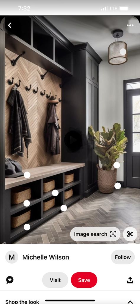 Black Lockers Mudroom, Mudroom Big Family, Modern Lockers Mudroom, Laundry Room Locker Ideas, Dark Grey Mudroom, Dark Gray Laundry Room, Mud Rooms Ideas Entryway, Black Mud Room, Dark Mudroom