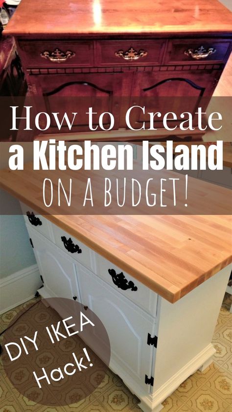 Diy Butcher Block Island With Seating, Base Cabinet Kitchen Island, Makeshift Kitchen Island, Kitchen Island Out Of Dresser, Buffet To Kitchen Island, Diy Kitchen Island Countertop, Buffet Into Kitchen Island, Easy Kitchen Island, Sideboard As Kitchen Island