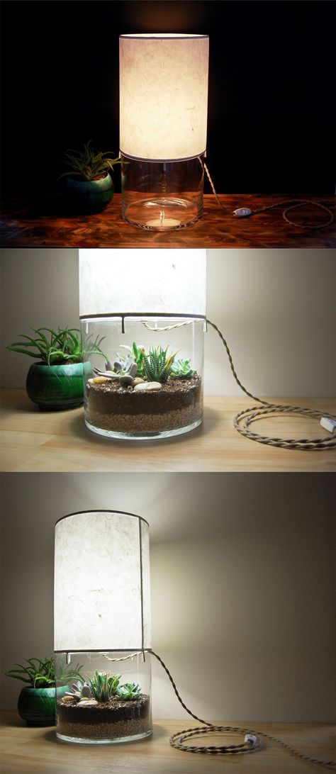 Terrarium Lamp, Small Terrarium, Diy Lampe, Shabby Chic Lamps, Painting Lamps, Diy Lanterns, Terrarium Diy, Terrarium Plants, Diy Bottle