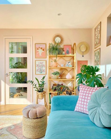 Bright and Colorful Boho Living Room Furniture Setup with Art and Plants | Boho living room, Boho style living rooms, Boho living room inspiration Boho Living Room Furniture, Colorful Boho Living Room, Boho Style Living, Boho Living Room Inspiration, Colorful Room Decor, Room Styles, Pinterest Room Decor, Living Room Decor Ideas, Apartment Decor Inspiration