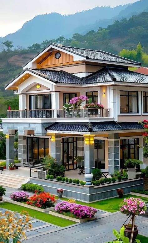 Village Home Design, Posh House, Modern Main Gate Designs, Front Door Design Wood, Building House Plans Designs, Architect Design House, Casas Coloniales, Architecture Building Design, Beautiful House Plans