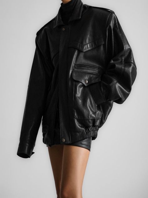 A luxe lambskin leather flight jacket with zip and pocket details, collared with stitch detailing. 100% luxurious Italian lambskin. Model is in MINUSEY ONE SIZE. ✔️ Free worldwide express shipping over $100✔️ Loved by 6,500+ customers✔️ Limited edition collections, maximum styleStay ahead of the trend with can’t-find-anywhere-else staples. Your closet will thank you 💕* MINUSEY ONE SIZE = EU 34-38, US 2-6* 100% Italian Lambskin* Dry clean* Made in Korea - Model Height: 172cm/5'7" (US 2, EU 34) Luxe Outfit, Leather Flight Jacket, Black Wardrobe, Coastal Granddaughter, Edgy Chic, Autumn Style, Flight Jacket, Cool Street Fashion, The Trend