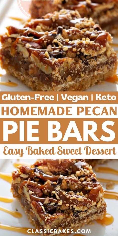 Our vegan pecan pie bars capture the best of pecan pie. The soft gluten-free shortbread crust is infused with coconut oil for added flavor and nutrition. The filling is simmered on the stove until it puffs up, and then we top it off with a perfect batch of warm, luscious pecans. Enjoy your slice or two while they're still warm—you may need a napkin! Gluten Free Pecan Pie Bars, Vegan Pecan Pie Bars, Gluten Free Pecan Pie, Pie Bars Recipe, Gluten Free Pecan, Pecan Pie Bars Recipe, Homemade Pecan Pie, Vegan Pecan Pie, Gluten Free Shortbread