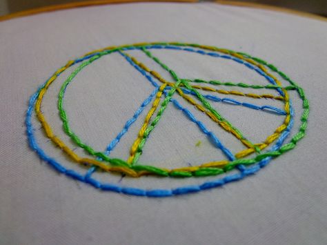 Peace Sign Embroidery Peace Sign Embroidery, Paper Embroidery, Back Stitch, Peace Sign, Embroidery, Art