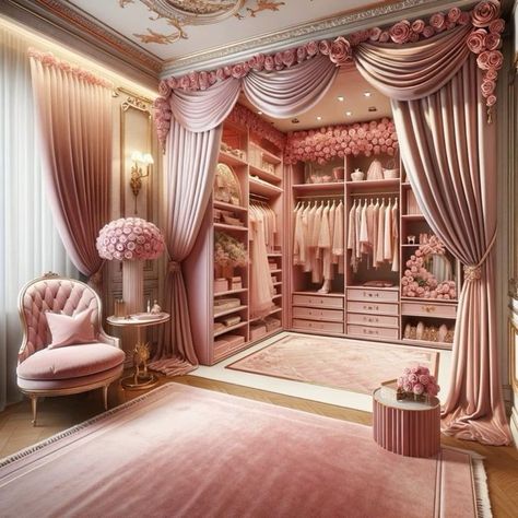 Princesscore Closet, Royal Princess Bedroom, Princess Bedroom Ideas For Women, Pink Luxury Bedroom, Pink Closet Aesthetic, Princesscore Room, Princess Closet, Pink Luxury, Dream Closet Design