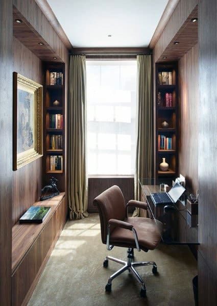 Small Home Office Ideas For Men, Home Office Bookshelf, Small Office Room, Small Office Design, Small Space Office, Small Home Offices, Small Space Design, Small Room Design, Small Home Office