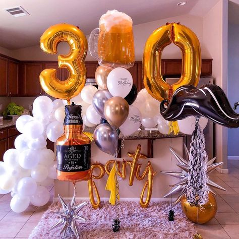 Guys Bday Decorations, Party Decor Ideas For Adults, Men’s 30th Birthday Theme, 30th Birthday Party For Him, 30th Birthday Ideas For Men, Birthday Party 30, Party Themes For Adults, Mens Birthday Party Decorations, 28 Birthday