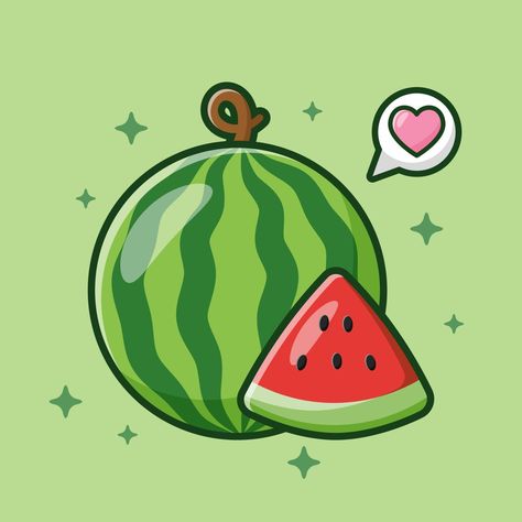 Aesthetic Watermelon Drawing, Watermelon Illustration Cute, Watermelon Art Illustrations, Sandia Aesthetic, Pixel Watermelon, Cute Watermelon Drawing, Draw Watermelon, Watermelon Doodle, Watermelon Character