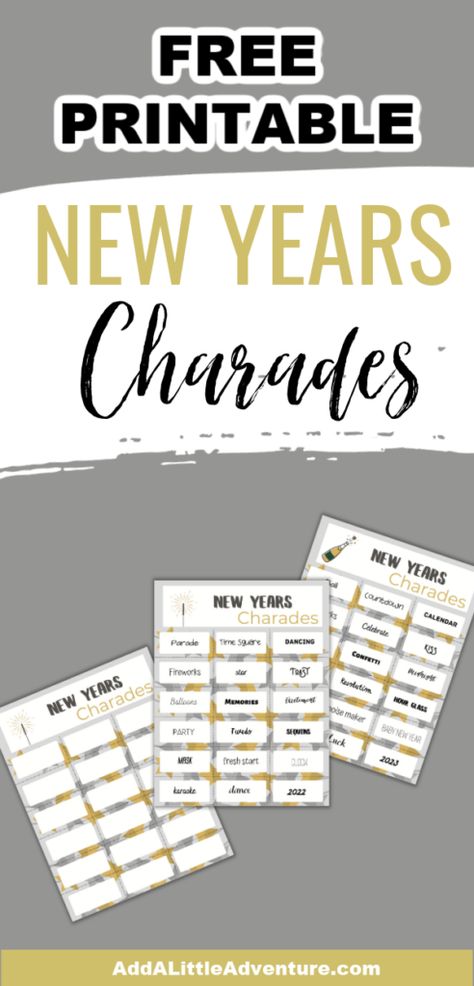 Printable New Years Eve Games, New Years Eve Charades Free Printable, New Years Charades For Kids, New Years Eve Resolutions, Free Printable New Years Eve Games, Nye Printables Free, New Year’s Eve Charades, New Years Printables Free, New Years Printables