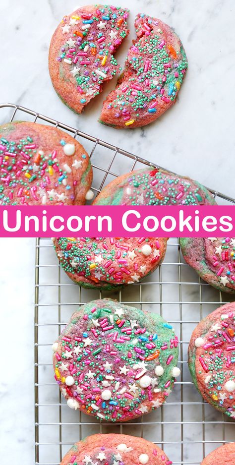 Unicorn Cookies - Childhood Magic Soften Brown Sugar, Unicorn Hot Chocolate, Vegetable Shortening, Unicorn Sprinkles, Unicorn Cookies, Soft Sugar, Icing Colors, Blue Food Coloring, Soft Sugar Cookies