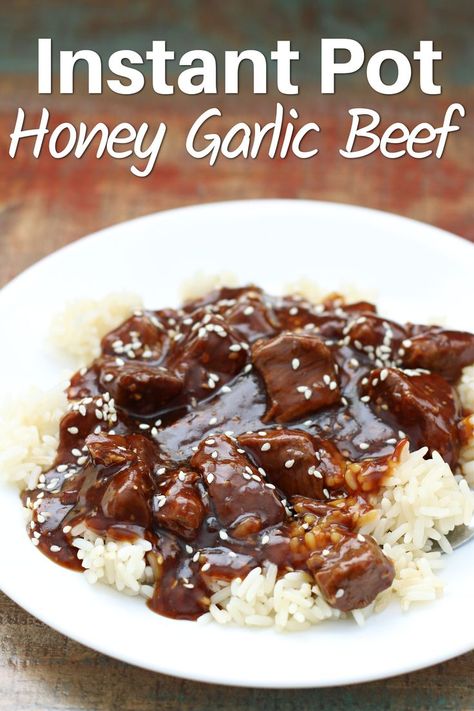 Instant Pot Honey Garlic Beef--an easy dump and go recipe for tender bites of beef with a sweet and savory sauce. Honey Garlic Beef, Instant Pot Stew, Beef Stew Meat Recipes, Instant Pot Freezer, Beef Tip Recipes, Beef Recipe Instant Pot, Garlic Beef, Stew Meat Recipes, Easy Instant Pot Recipes