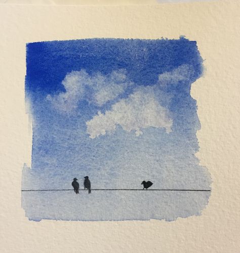 Easy Blue Watercolor Paintings, Peaceful Watercolor Painting, Simplistic Watercolor Paintings, Easy Water Coloring Art, Mini Watercolor Paintings Aesthetic, Small Watercolor Landscapes, Watercolor Landscapes Easy, Beachy Watercolor Ideas, Water Color Painting Easy For Beginners Step By Step