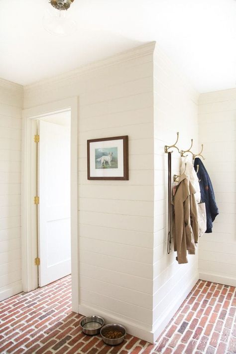 Brick Floor, Julie Blanner, Farmhouse Side Table, Bedroom Walls, Brick Flooring, Room Transformation, Farmhouse Living, Cool Rooms, Benjamin Moore