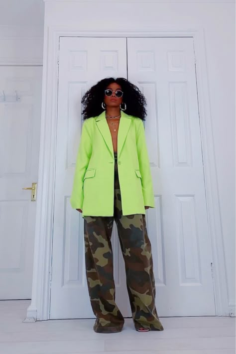 Missguided - Neon Green Oversized … curated on LTK Colourful Cargo Pants Outfit, Like Green Blazer Outfit, Lime Green And Olive Green Outfit, Neon And Camo Outfit, Lime Green Jeans Outfit, Pink And Brown Fall Outfits, Neon Green Blazer Outfits For Women, Lime Green Fall Outfit, Neon Green Outfits For Women