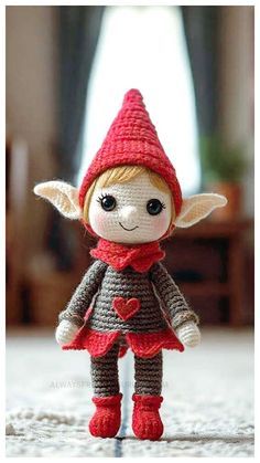 Amigurumi Elf Girl Doll Crochet Free Pattern Crochet Colorful, Getting Ready For Christmas, Elf Girl, Ball Of Yarn, Amigurumi Elephant, Elf Doll, Crochet Amigurumi Free, Gnome Patterns, Knitted Animals