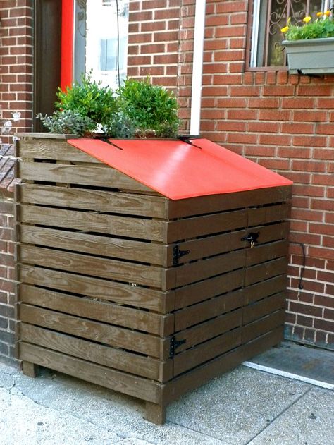 outdoor ideas | trash can covers | trash can storage ideas | how to keep squirrels out of garbage | decorating tips Can Storage Ideas, Outdoor Garbage Storage, Trash Can Storage Outdoor, Garbage Can Storage, Garbage Shed, Trash Can Covers, Trash Storage, Garbage Storage, Storage Ideas Diy