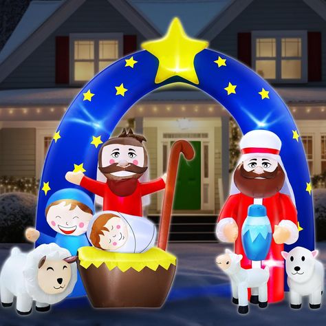 7.3 Ft Christmas Inflatables Nativity Scene Archway Decorations Outdoor The Birth of Jesus Scene Blow Up Build-in LED Light Inflatable Christmas Outdoor Holiday Decor Yard Outside Garden Lawn Christmas Inflatables Outdoor Lawn, Outdoor Christmas Decorations Yard, Inflatable Christmas Decorations Outdoor, Holiday Yard Decorations, Up Decorations, Inflatable Christmas Decorations, Christmas Arch, Nativity Scene Sets, Holiday Inflatables