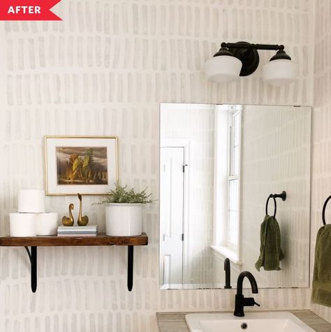 Before and After: DIY Budget Paint Job to Look Like High-End Wallpaper | Apartment Therapy Diy Playroom Paint Ideas, Paint Stamps For Walls, Diy Paint Stencil, One Wall Kitchen Ideas, Wall Kitchen Ideas, High End Wallpaper, Fake Wallpaper, Wallpaper Apartment, Wallpaper Walls