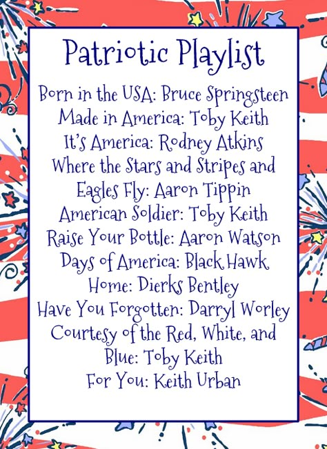 Patriotic Playlist Citizenship Party, 4th Of July Fun, 4th Of July Party Ideas, Patriotic Food, Independance Day, Happy Birthday America, 4th Of July Ideas, Fourth Of July Food, Fourth Of July Decor