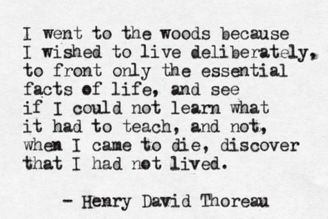 Walden by Henry David Thoreau - i love this quote, so did my grandmother. Literary Movements, Live Deliberately, Hunting Shack, Henry David Thoreau, Nature Quotes, Wonderful Words, Life Facts, A Quote, Pretty Words