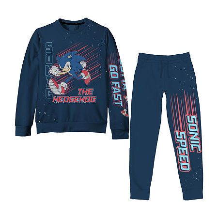 Featuring the fastest animated hero, Sonic the Hedgehog, this toddler boy's 2-piece pant set is a comfortable lounge-worthy outfit. It's made from a soft cotton fleece and includes a crew neck long-sleeve sweatshirt and sweatpants with an elastic-drawstring waistband and cuffed legs.# Pieces In Set: 21st Piece Description: Sweatshirt1st Piece Fabric: Fleece1st Piece Fiber Content: 60% Cotton, 40% Polyester1st Piece Care: Machine Wash, Tumble Dry2nd Piece Description: Pants2nd Piece Closure Type: Comfortable Lounge, Pant Sets, Design Drawings, Fashion Design Drawings, Fleece Pants, Clothing Sets, The Hedgehog, Pant Set, Cotton Fleece