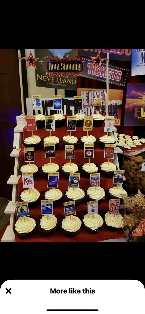 Broadway Party Ideas Decoration, Theater Theme Grad Party, Musical Theater Themed Party, Cast Party Ideas, Broadway Birthday Party Decorations, Theater Party Ideas Broadway, Broadway Centerpiece Ideas, Musical Theatre Graduation Party, Musical Theatre Party Decorations