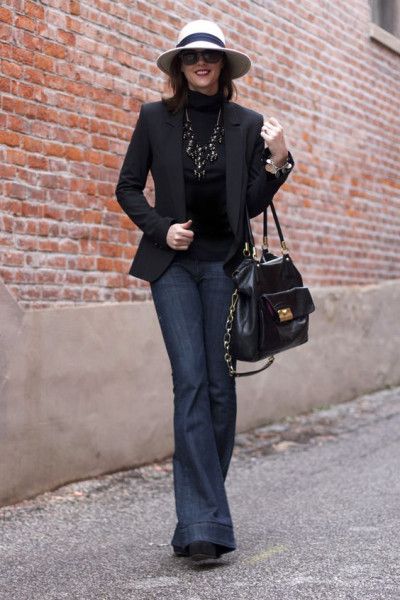 20 Boot Cut Jeans And Blazer (September 2023) Jeans And Heels Outfit Going Out, Blazer Jacket Outfits, Blazer Outfits For Women Classy, Wide Jeans Outfit, Jeans And Heels Outfit, Turtleneck And Blazer, Flare Jeans Outfit, Hats Ideas, Wide Legged Jeans