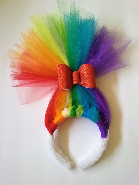 Diy Troll Hair, Troll Hair Diy, Rainbow Costumes, Hair Rainbow, Crazy Hat Day, Hair Hat, Troll Party, Hat Day, Crazy Hats