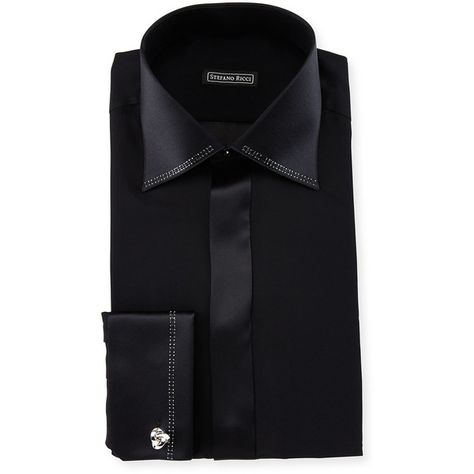 Stefano Ricci Crystal-Trim Silk French-Cuff Tuxedo Shirt ($1,205) ❤ liked on Polyvore featuring men's fashion, men's clothing, men's shirts, men's dress shirts, black, mens tuxedo shirt, mens tux shirt, mens silk dress shirts, mens silk shirts and mens french cuff shirts Mens Tuxedo Shirt, Black Tuxedo Shirt, Mens Tux, Dress Shirts Men, Model Kemeja, Navy Blue Dress Shirt, Tux Shirt, Mens White Dress Shirt, Silk Shirt Men