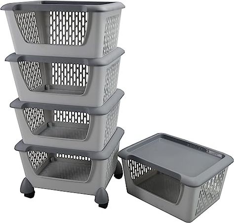 Stacking Baskets, Stacking Basket, Stacking Storage, Laundry System, Shelf Baskets, Stackable Storage Bins, Grey Storage, Vegetable Basket, Stackable Storage