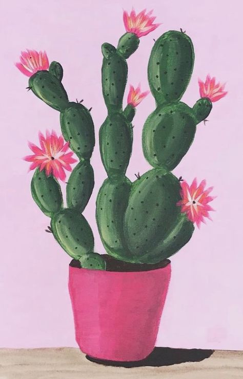 Cactus Flower Painting, Mexican Art Painting, Cactus Paintings, Cactus Drawing, Cactus Painting, Simple Canvas Paintings, Soyut Sanat Tabloları, Desert Painting, Cactus Art