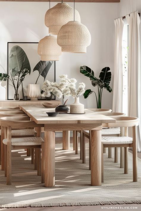 38 Stunning Organic Modern Dining Room Ideas to Elevate Your Home - Styling Her Life Scandinavian Minimalist Dining Room, Organic Modern Tablescape, Scandi Style Dining Room, Scandi Boho Dining Room, Organic Modern Dining Room Table, Organic Modern Studio Apartment, Japandi Dining Room Table, Modern Organic Dining Room Ideas, Organic Modern Decor Dining Room