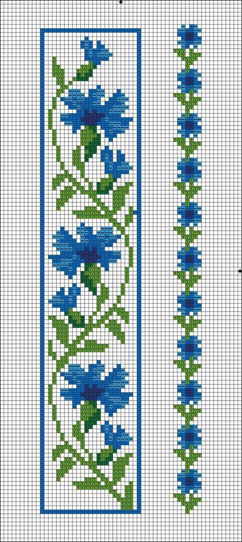 Azul Háčkované Lemy, Pixel Crochet, Tapestry Crochet Patterns, Pola Kristik, Cross Stitch Patterns Flowers, Cross Stitch Bookmarks, Pola Sulam, Cross Stitch Borders, Floral Cross Stitch