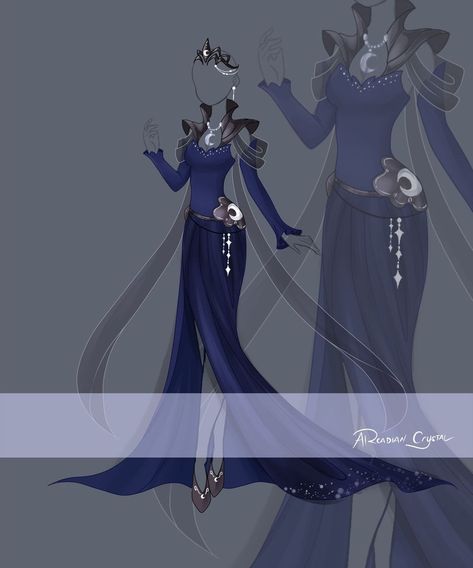 Moon Dress Drawing, Moon Princess Dress, Moon Dress Art, Goddess Dress Drawing, Moon Goddess Outfit, Mlp Gala Dresses Design, Moon Goddess Dress, Fantasy Moon Dress, Moon Dress Anime