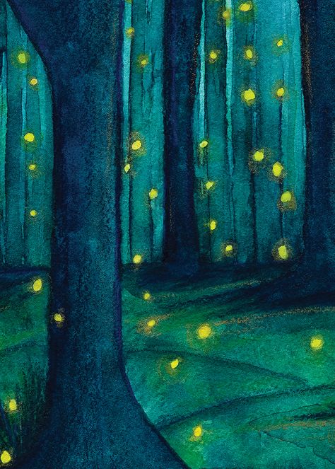 Illuminating the Night: The Symbolism of Fireflies Firefly Forest, Firefly Painting, Lightning Bugs, Firefly Art, Grass Painting, Pyrography Art, Forest Print, Art Print Collection, 8x10 Art Prints