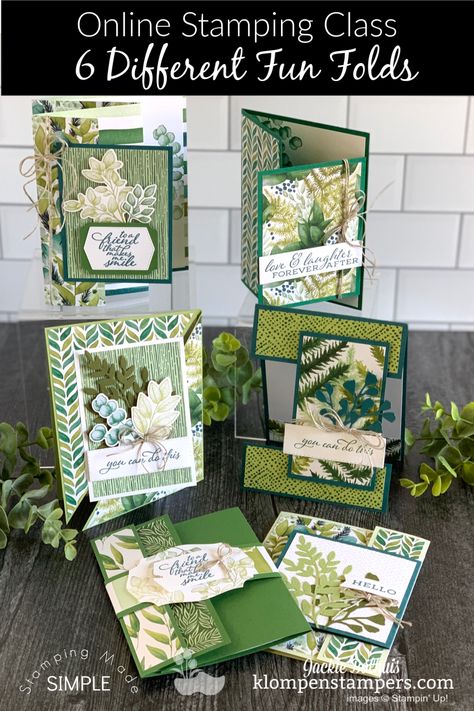 Here it is! A highly demanded popular fun fold class!  This online stamping class is all about fun fold cards with 6 new card designs. This class also features the NEW Stampin’ Up! Forever Fern bundle. Check it out! www.KlompenStampers.com #onlinestampingclass #cardtutorials #cardmakingtutorials #cardtutorialsforsale #diycards #handmadecards #greetingcardshandmade #klompenstampers #jackiebolhuis #stampinup #stampinupcards Fancy Fold Card Tutorials, Fun Folds, Fold Cards, Fancy Fold Cards, Birthday Cards Diy, Stamping Up Cards, Fun Fold Cards, Card Patterns, Card Tutorials