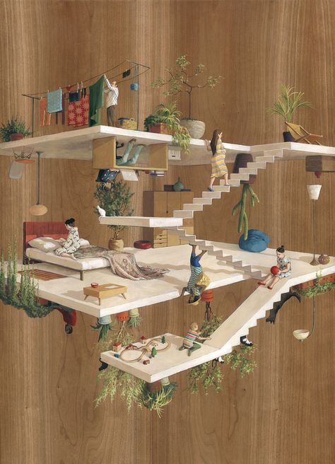 Mc Escher, Colossal Art, Architecture Painting, 3d Modelle, Surrealism Painting, Spanish Artists, Architecture Illustration, Architecture Drawing, Painting On Wood