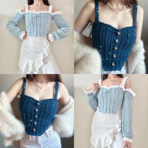 MIRANA CORSET TOP CROCHET PATTERN - crochet by nicole's Ko-fi Shop - Ko-fi ❤️ Where creators get support from fans through donations, memberships, shop sales and more! The original 'Buy Me a Coffee' Page. Crochet Corset With Sleeves, Knit Corset Top Pattern, Crochet Top Vintage, Crochet Bone Corset Pattern, Crochet Cottagecore Top, 90s Crochet Fashion, Crochet Top Corset, Corset Crochet Patterns Free, Free Crochet Patterns Tops