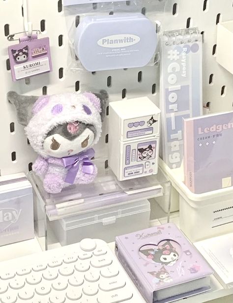 Sanrio Desk, Kuromi Room, Purple Desk, Shein Finds, Study Desk Decor, Aesthetic Room Ideas, Desk Inspo, Purple Rooms, Desk Inspiration