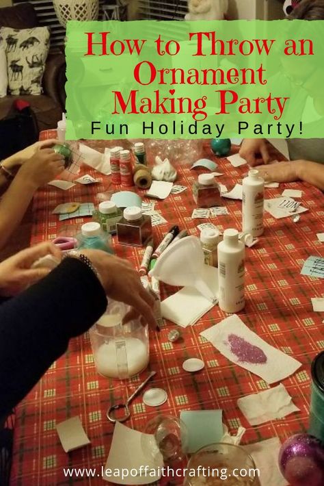 Throw a fun craft party for your friends for cheap!  Fun and festive holiday party involving ornament making. Diy Friends Ornaments, How To Host A Christmas Craft Party, Friendsmas Craft Ideas, Ornament Decorating Party Adults, Ornament Decorating Station, Hosting A Craft Party, Christmas Craft Ladies Night, Christmas Ornament Decorating Party, Adult Christmas Crafts Party