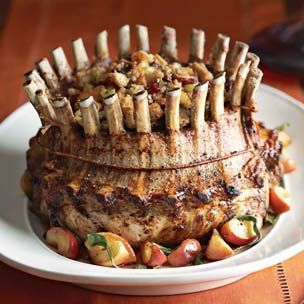 Crown Roast of Pork with Apple, Cranberry and Pecan Stuffing Crown Roast Of Pork, Stuffed Lamb, Crown Roast, Apple Pork, Stuffing Recipes, Apple Cranberry, Foods Delivered, Roast Recipes, Pork Dishes